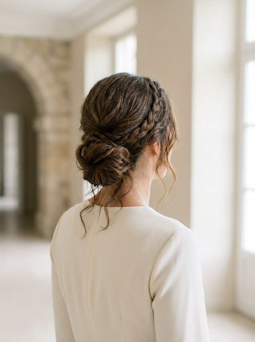 Geflochtener Low Bun - Standesamt Frisuren